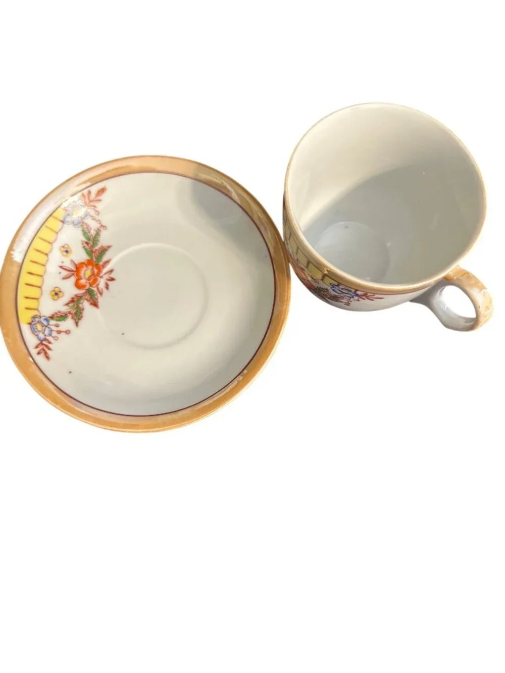 Vintage Made In Occupied Japan Floral Tea Cup & Saucer Set Hand-Painted Porcelai